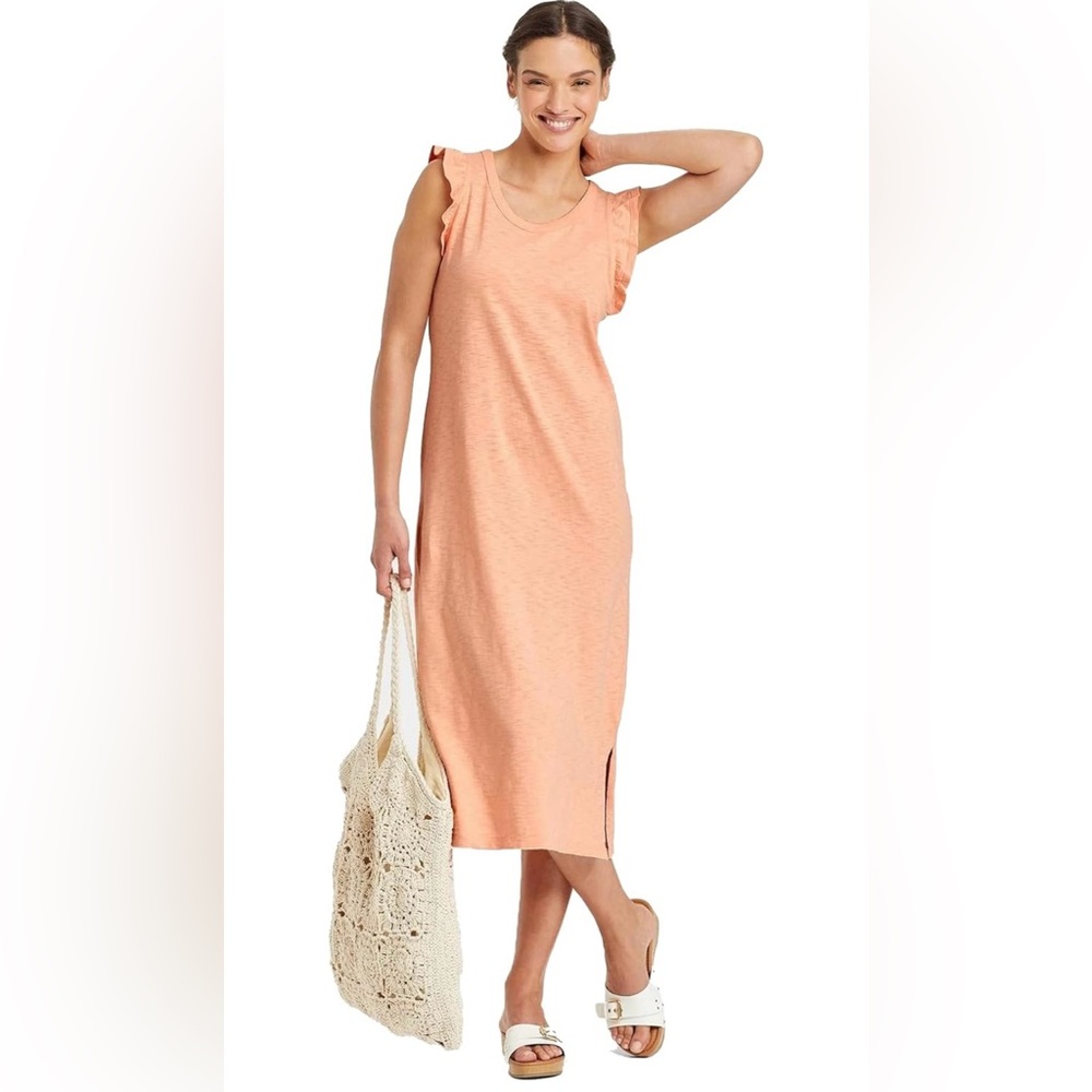 UNIVERSAL THREAD Long Orange Midi Ruffle Sleeve NEW‎ Dress Plus Cotton Coral 2X